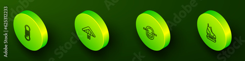 Set Isometric line Climber rope, Hang glider, Rafting boat and Skates icon. Vector