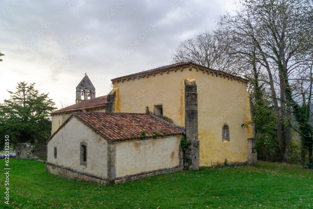 Romanesque church of Santa Eulalia de Abamia. Cangas de Onis, Asturias, Spain.