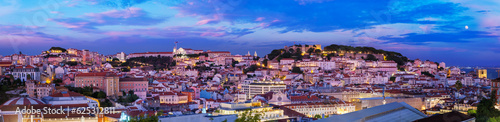 Panorama of Lisbon famous view from Miradouro de Sao Pedro de Alcantara tourist viewpoint in the evening. Lisbon, Portugal