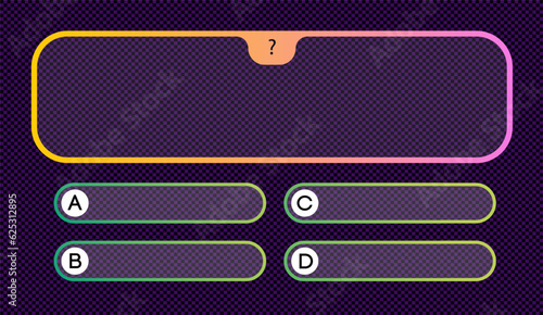 Vector template question and answers neon style for quiz game, exam, tv show, school, examination test. Illustration 10 eps