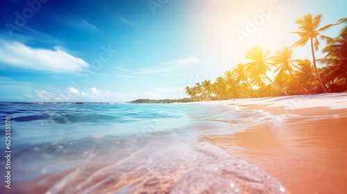 Art sea summer vacation; sunrise on a tropical beach background - AI generated
