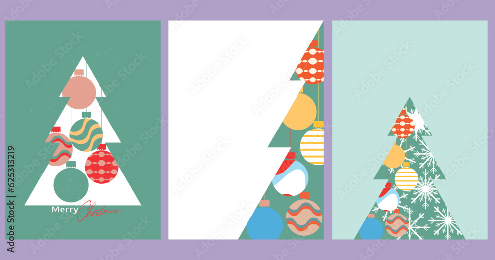 Christmas balls tree and snow greeting, card, template, background, poster, holiday covers, banner set. Merry Christmas and Happy New Year Christmas balls tree and snow greeting, card, template, background, poster, holiday covers, banner set. Merry Christmas and Happy New Year