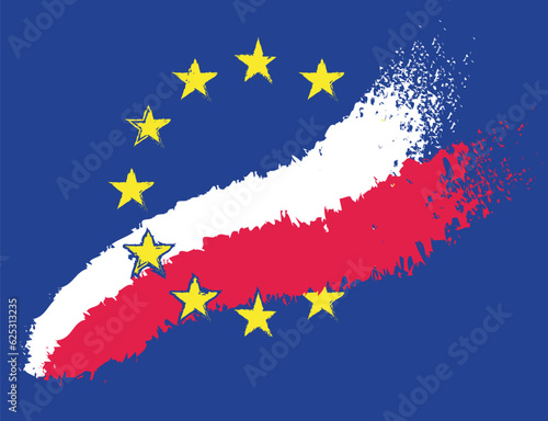 europe union stars and white red ribbon in color Polish flag, eu and poland  symbol in grunge style