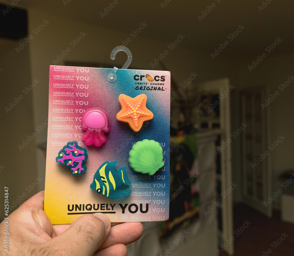 Paris, France June 1, 2023 Adult hand hand holding a package with