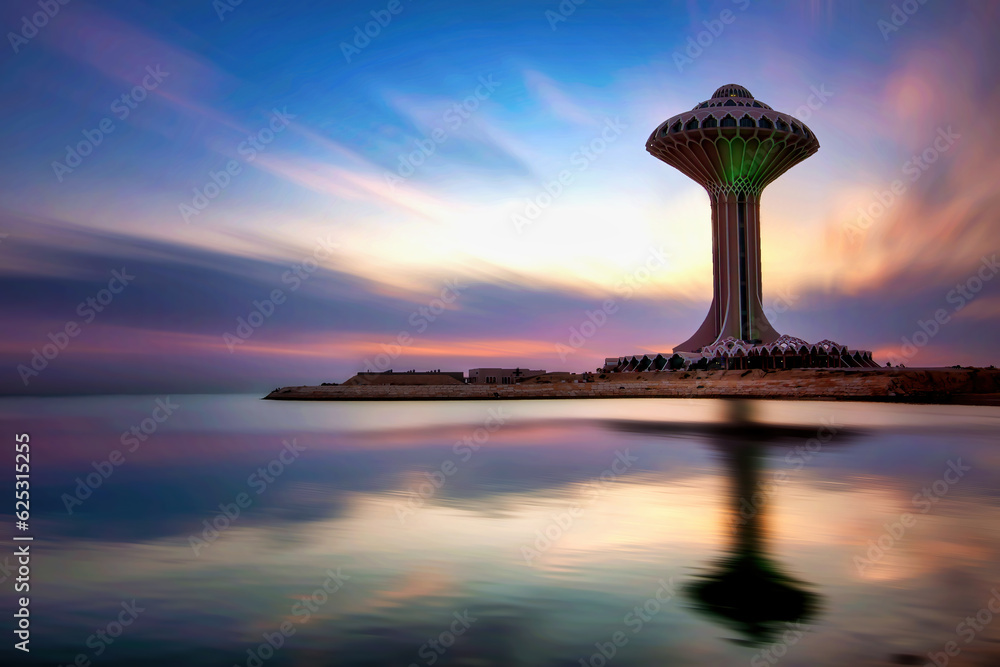 Dramatic sunrise clouds view in Alkhobar sea side Saudi Arabia. City
