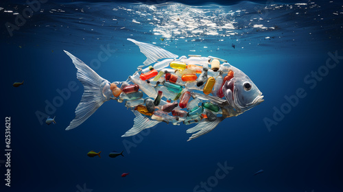  Polluted waters. Microplastics - threat to the ecosystem. Plastic pollution ecology crisis,  Created using generative AI tools.