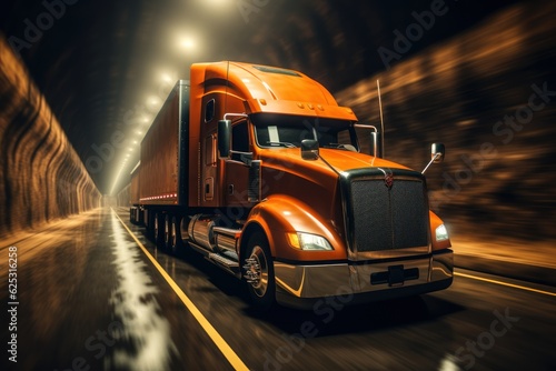 Cargo Truck Illustration with a Copy Space. Cargo Truck. Semi Truck. Truck with Container on Road, Cargo Transportation Concept. Logistic Company. Made With Generative AI. 