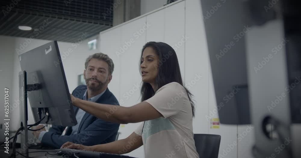 Two Business People using Computer in Corporate Office