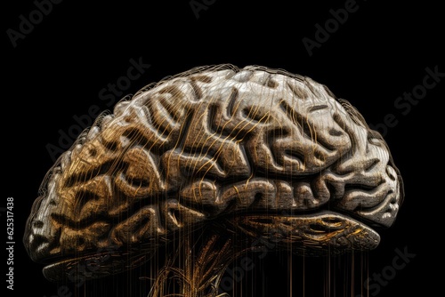 human beige brain on a black background, detailed technological advancements in brain research have enabled scientists to explore brain functions and cognitive abilities 