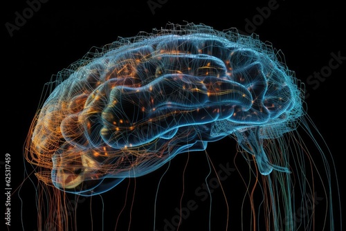 Brain ray, brain made of colorful glass, development of brain algorithms and brain processors, field of neural networks, enabling complex cognitive tasks and adaptive learning capabilities