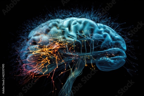 3D brain in space illustration, cognitive science, educational psychology, and cognitive neuroscience in learning, colorful brain system, neurogenesis, ponder, thinking brain, nuclear medicine, memory