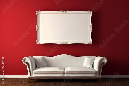 Empty illustration picture frame mock-up on a wall, 3d interior design