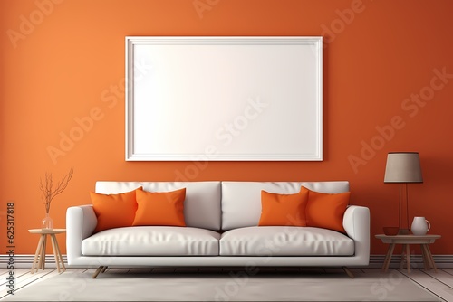 Empty illustration picture frame mock-up on a wall, 3d interior design