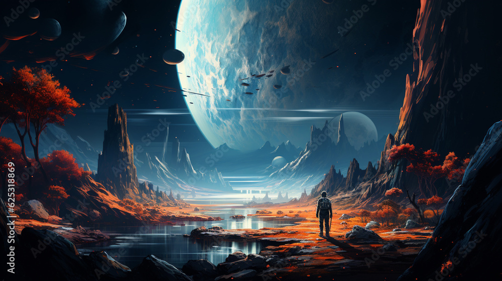 Alien planet on the horizon. Gas giant planet Generative AI Stock ...