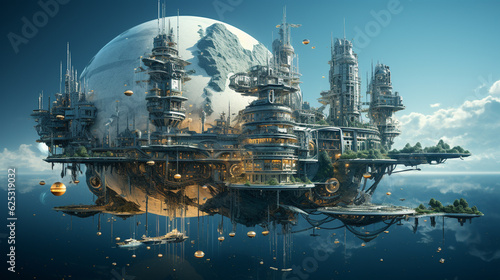 Future City on the coast.3d render Generative AI © Nataliia