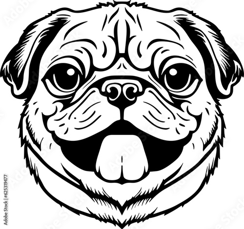 Pug dog head hand drawn isolated on white background. Vector EPS-10