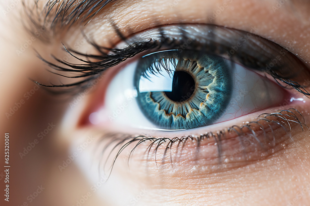 Fototapeta premium Blue female human eye extreme macro shot. High quality photo