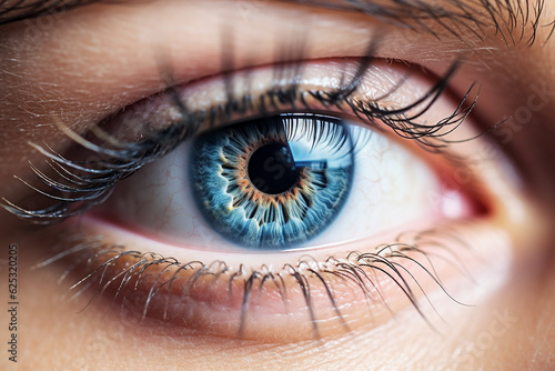 Blue female human eye extreme macro shot. High quality photo