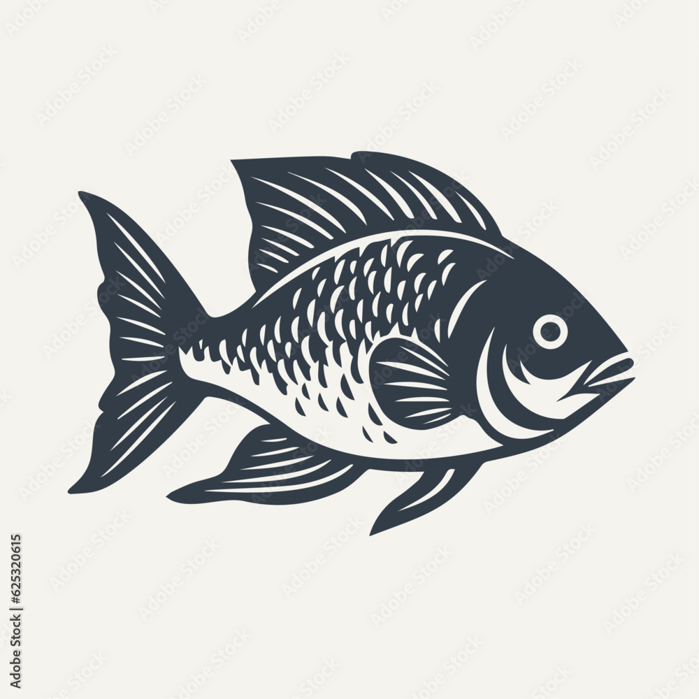 Fototapeta premium Graphic symbol of fish. Vintage woodcut engraving style vector illustration.