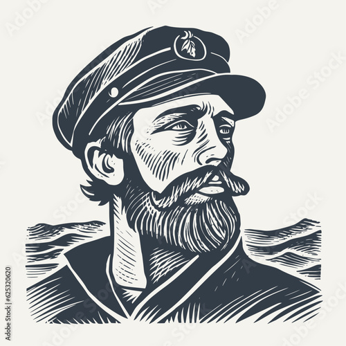 Logo symbol of captain. Vintage woodcut engraving style vector illustration.