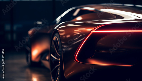 Futuristic sports car with chrome alloy wheels and sleek curves generated by AI