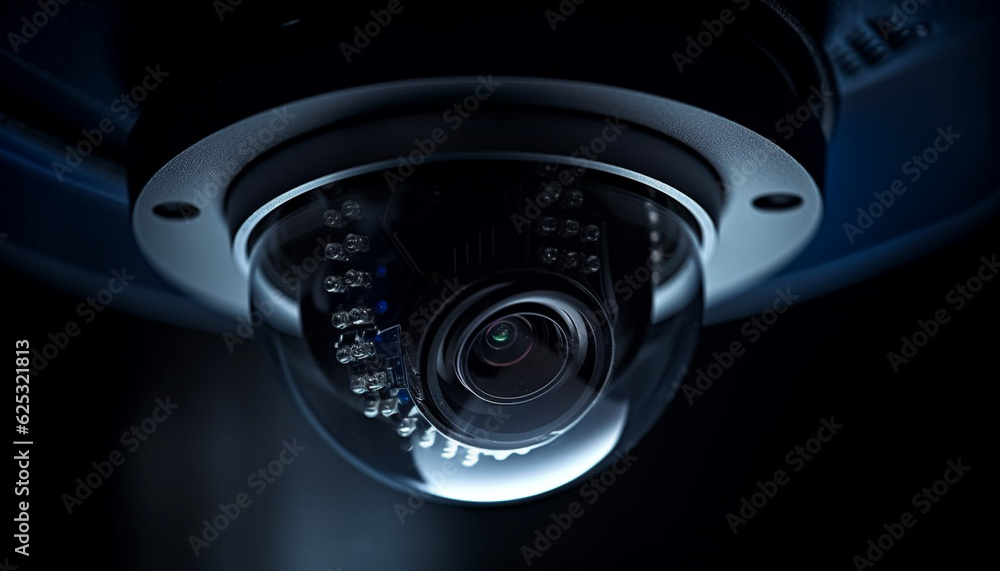 Surveillance technology watching indoors with security camera equipment and lens generated by AI Surveillance technology watching indoors with security camera equipment and lens generated by AI