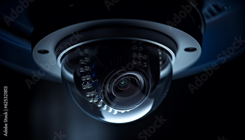 Surveillance technology watching indoors with security camera equipment and lens generated by AI