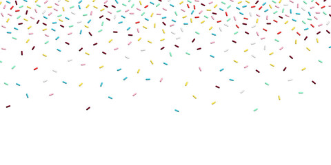 Colorful sprinkles banner background, colorful falling decorative sprinkles background