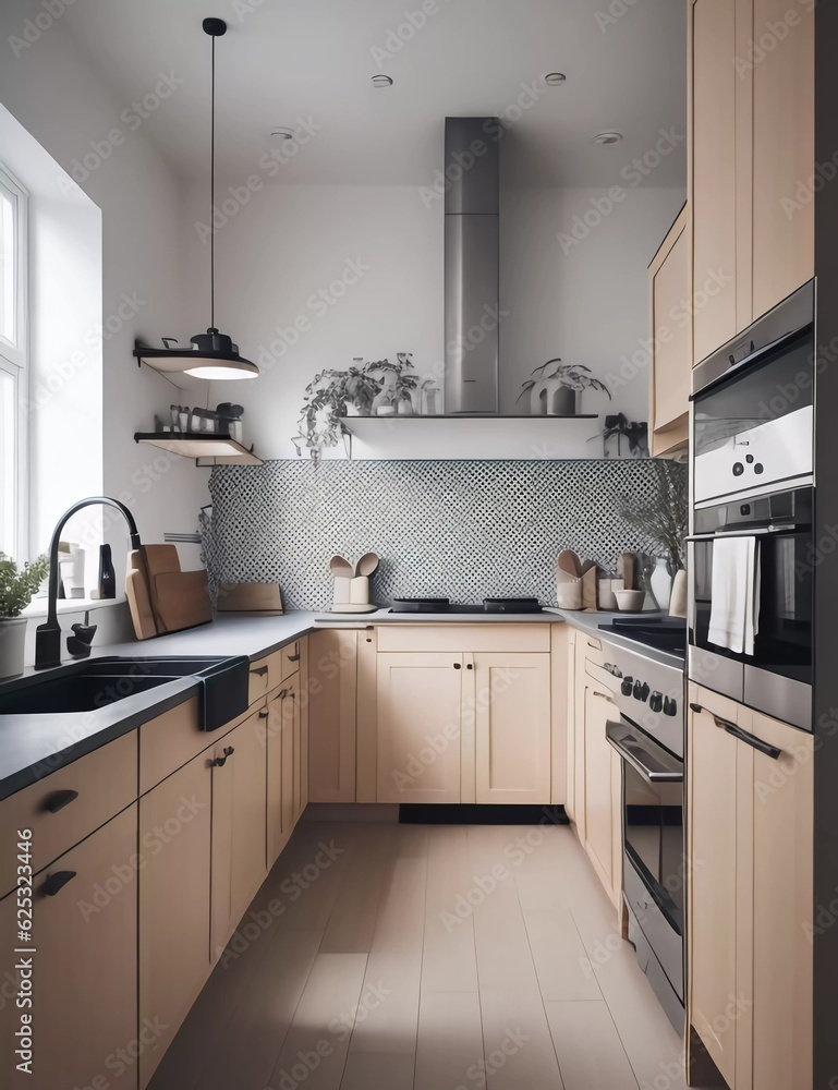 Fototapeta premium Sleek Simplicity: Step into the Scandinavian Modern Kitchen of Your Dreams!