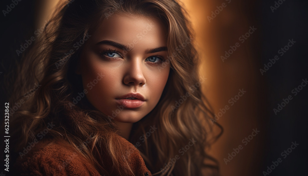 Fototapeta premium Beautiful young woman exudes confidence and sensuality in studio shot generated by AI