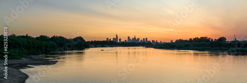 Aerial view of Warsaw during sunset