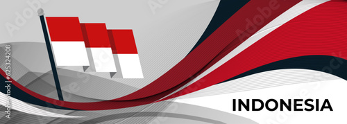 Indonesia national day banner, flag colors background and geometric abstract modern red white design. Indonesian flag independence day corporate business theme. Bali Jakarta Vector Illustration.