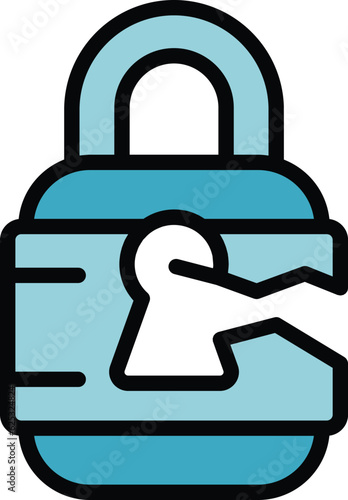 Cyber padlock icon outline vector. Stop fraud. Key money color flat