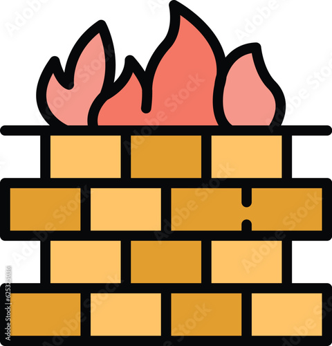 Firewall cyber icon outline vector. Stop fraud. Secure key color flat