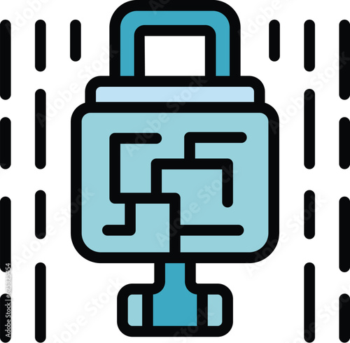 Cyber lock icon outline vector. Secure key. Hacker system color flat
