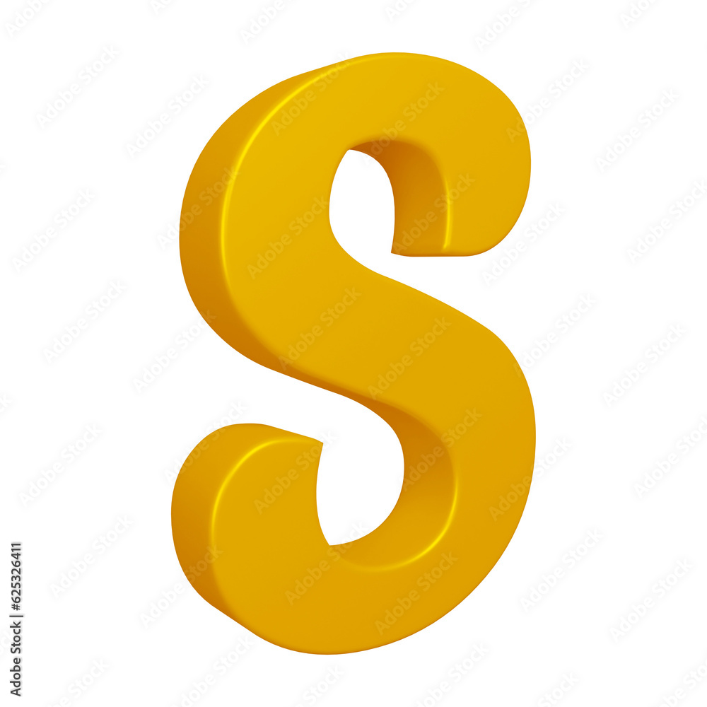 3D golden alphabet letter s for education and text concept