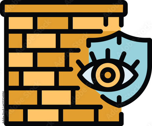 Cyber firewall icon outline vector. Stop fraud. Secure key color flat