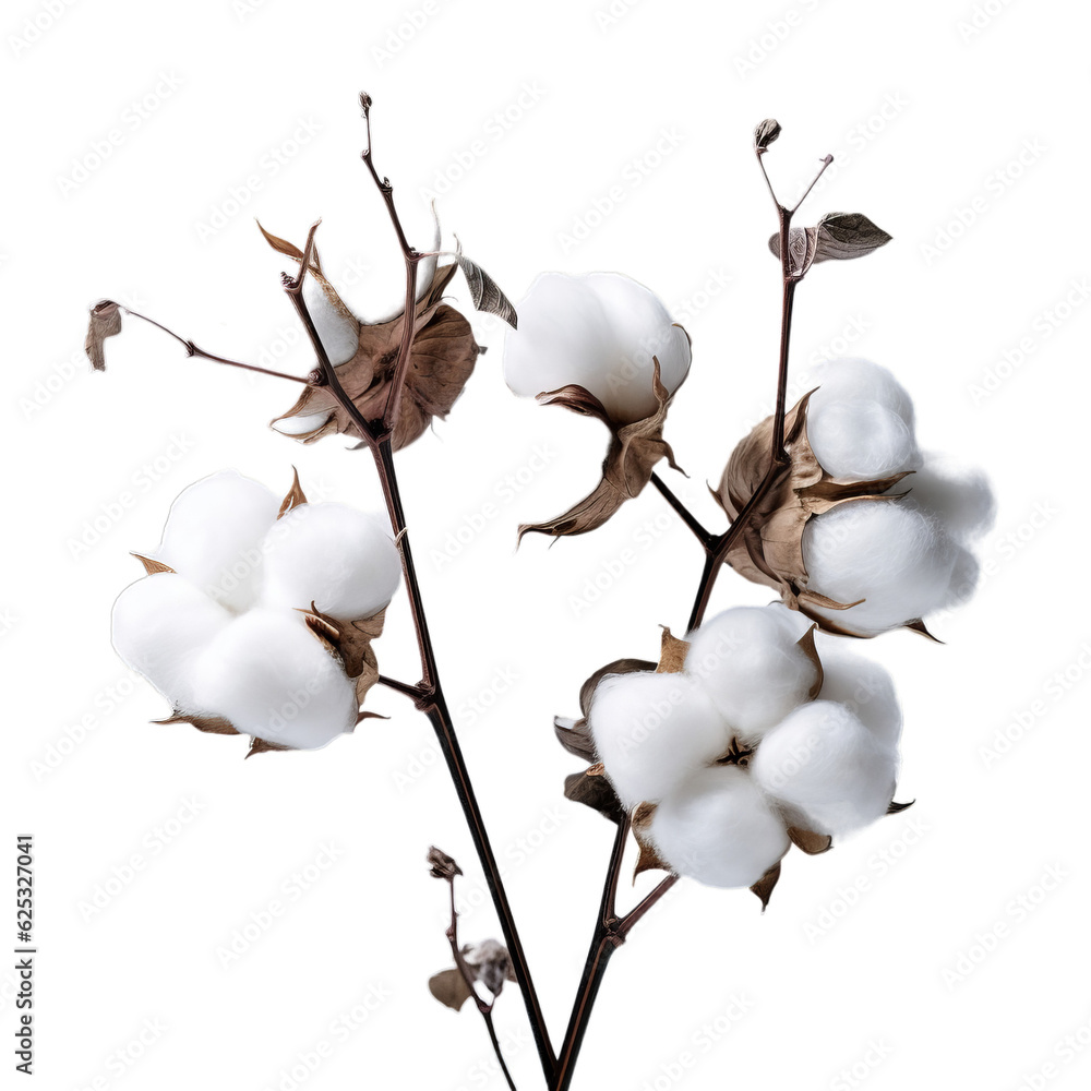 A vibrant cotton plant against a clear blue sky A vibrant cotton plant against a clear blue sky