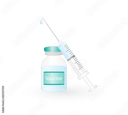 Immunization. Vaccine. Bottle and syringe with blue vaccine injection. Time to vaccinate. Healthcare.. Vector illustration