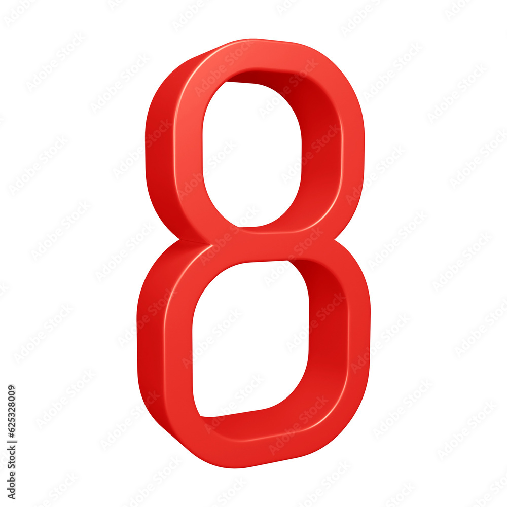 3d red number 8 design for math, business and education concept 3d red number 8 design for math, business and education concept