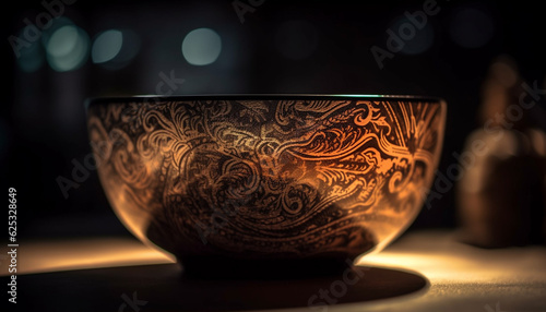 Fotografia Ornate Chinese ceramics illuminate elegant dark home interior with tea generated