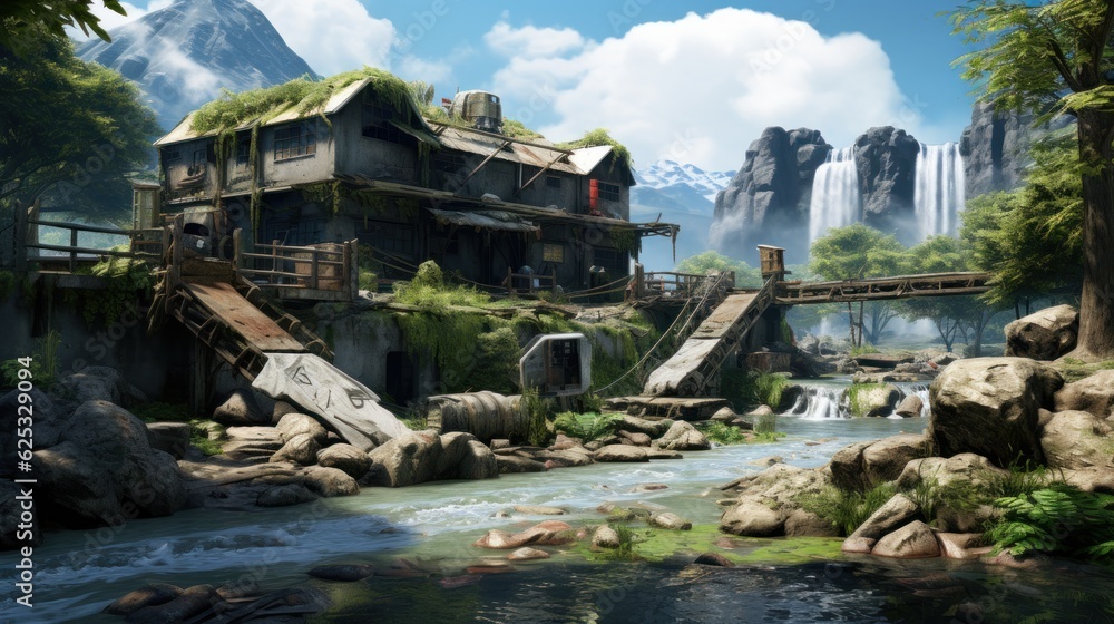 Naklejka premium A climatic place with survival theme game art