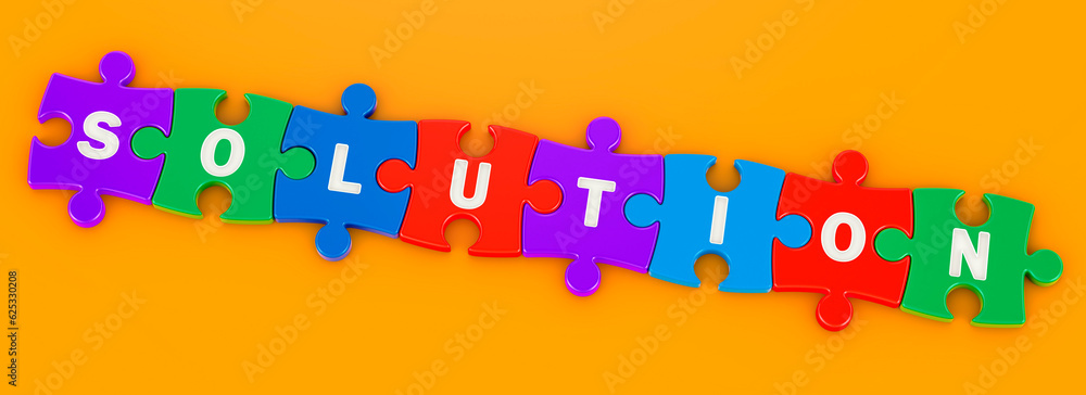 Fototapeta premium Solution concept from colored puzzles, 3D rendering