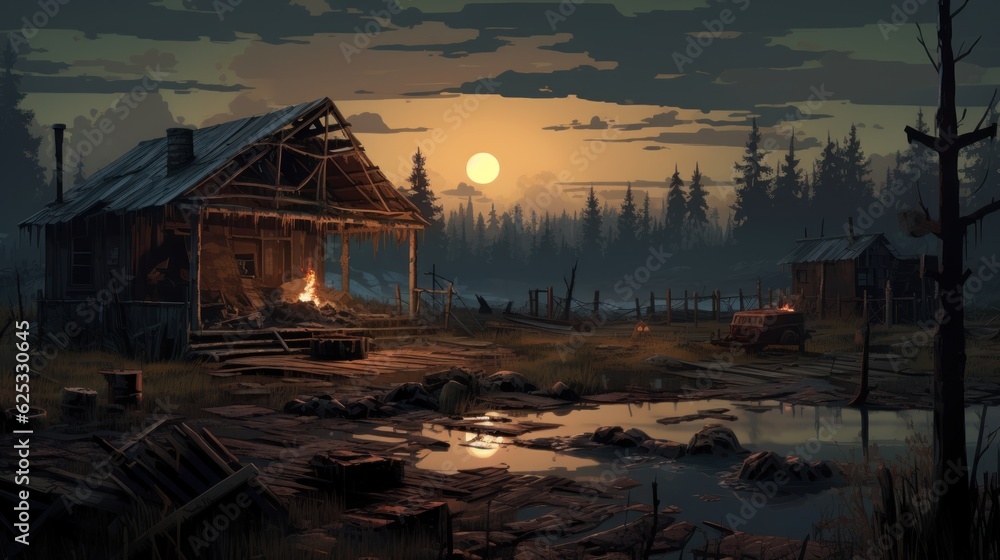 Fototapeta premium A climatic place with survival theme game art
