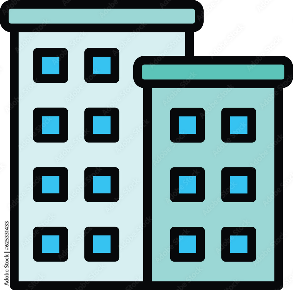 Multistory map icon outline vector. Block building. City apartment color flat Multistory map icon outline vector. Block building. City apartment color flat