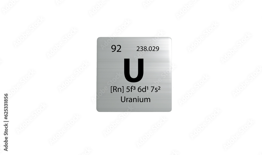 Uranium element on a metal periodic table on white background. 3D rendered icon and illustration. Uranium element on a metal periodic table on white background. 3D rendered icon and illustration.