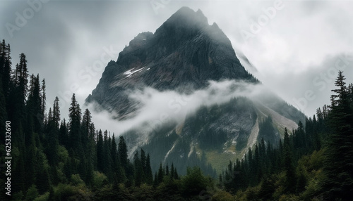 Majestic mountain range, tranquil scene, no people, panoramic view generated by AI