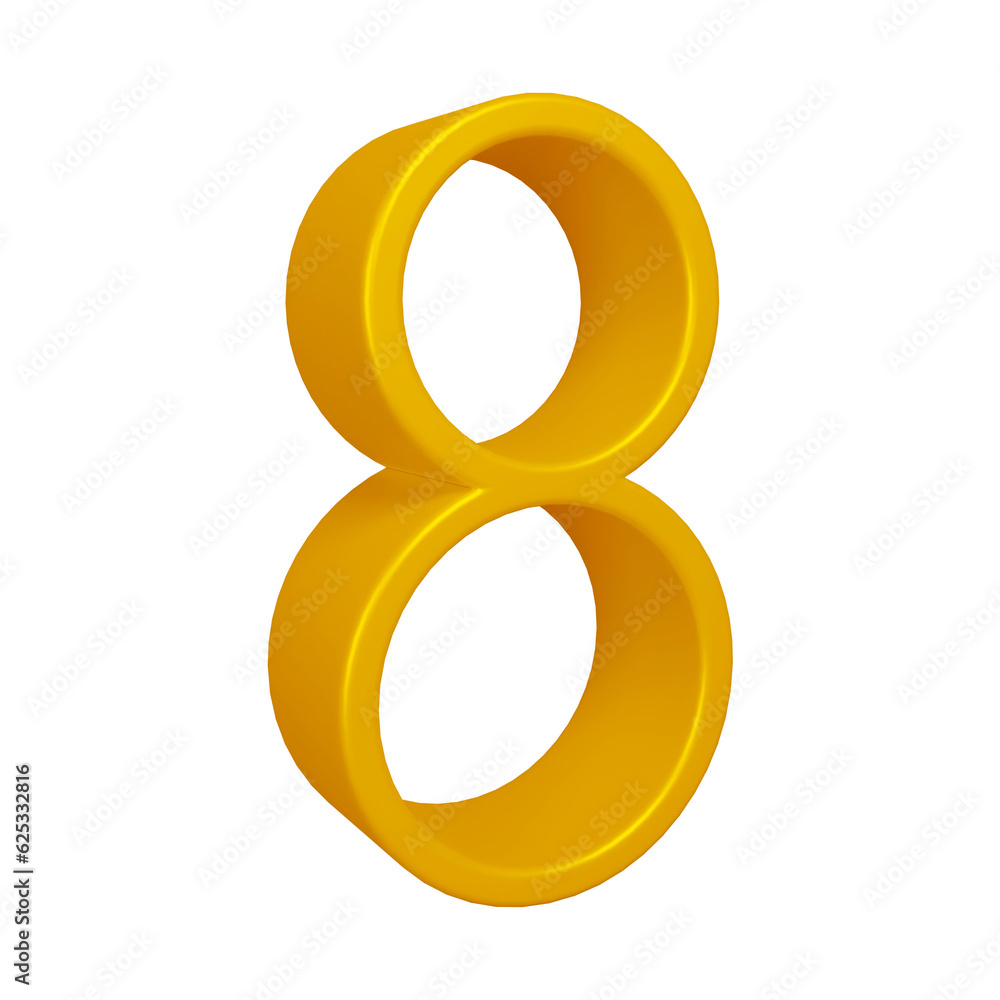 3d golden number 8 design for math, business and education concept 