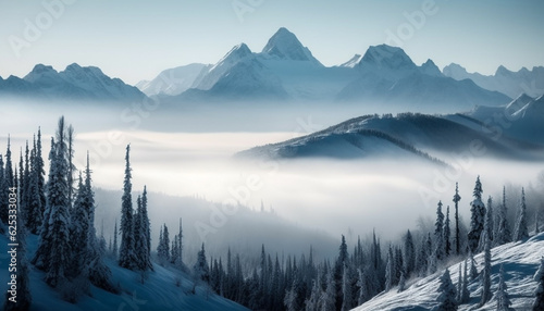 Majestic mountain range, tranquil scene, hiking adventure, panoramic view generated by AI © djvstock