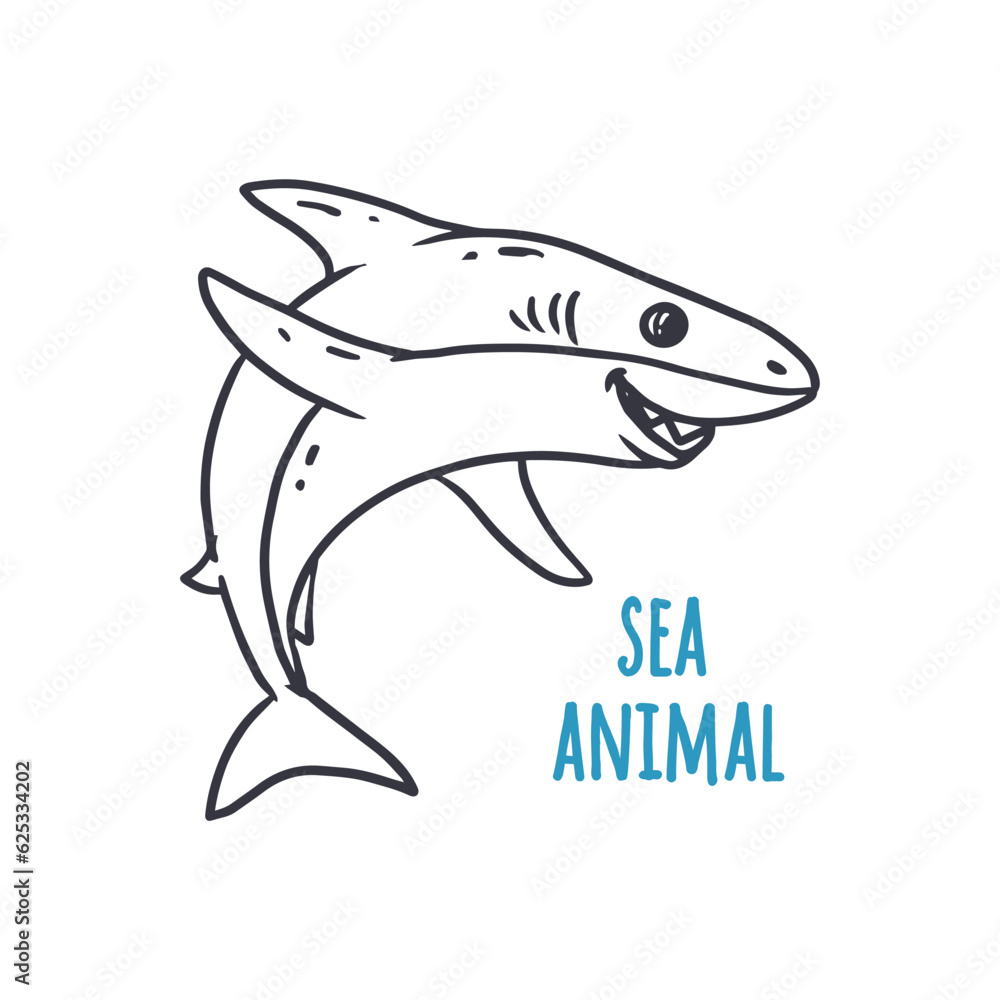 Fototapeta premium Cartoon shark isolate on white. Sea animal. Vector illustration